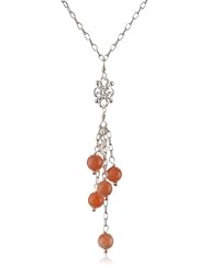Light Pink Coral Bead Dangle Sterling Silver Necklace, 18"