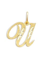 Cursive U Letter 14k Yellow Gold Initial Pendant Solid