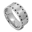 316L Stainless Steel Ring with Stars, Width: 10mm, Sizes: 9.0-14.0