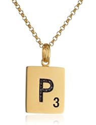 Scrabble 925 Yellow Gold Plated 0.045ct Diamond Initial P Pendant Necklace, 18"