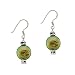 Sterling Silver .925 Iridescent Green Round Genuine Freshwater Cultured Coin Pearl Bali Bead Dangle Hook Earrings