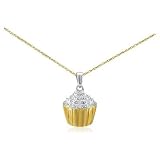 14k Gold over Sterling Silver Diamond Cupcake Necklace on an 18" Chain