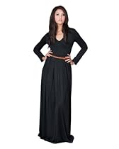 Hot Sale Koh Koh Women's V-Neck Long Sleeve Elegant Cockatil Evening Formal Maxi Dress - Large - Black