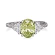 Rhodium Plated Ring With Light Green Oval Cz and 2 Clear Triangle Czs Size Available 6,7,8,9