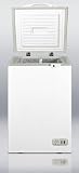 Summit CF04 3.5 cu. ft. Counter-Depth Chest Freezer with Wire Basket, Keyed Lock, Counterbalanced Hinges, Wire Divider, Adjustable Thermostat, Drain, Fast Freeze Setting, Rollers and Manual Defrost