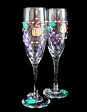 Wine Festival Design - Hand Painted - Matching Set of Toasting Flutes - 6 oz.