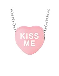 Sterling Silver 14mm Lt Pink enamel Sweethearts KISS ME Heart Pendant