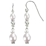 Stardust Silver Twist Bead Cultured Pearl Drop Earrings, White
