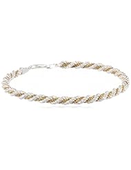 Sterling Silver Twisted Rope and Goldtone Finish Silver Box Chain Twisted Bracelet, 7.5"