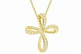 14K Yellow Gold Cross Pendant, Enhanced with Pave Set Diamonds, Sliding on a 16 Cable-Chain Necklace.