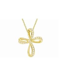 14K Yellow Gold Cross Pendant, Enhanced with Pave Set Diamonds, Sliding on a 16" Cable-Chain Necklace.