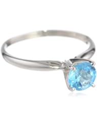 10k Gold 6mm Round Swiss Blue Topaz Gemstone Solitaire Ring (1.00 ct)