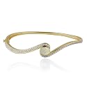 Yellow Gold Overlay Sterling Silver Opal & Diamond Bangle Bracelet