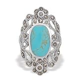 Marcasite Turquoise Sterling Silver Ring, 1.375 in wide Filigree Ring