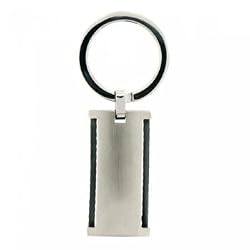 Mens Key Fob Ring w/ Elegant Black Rope Design Stainless Steel