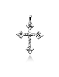 14K White Gold Round Diamond Share Prong Set Cross Pendant (0.98ct)