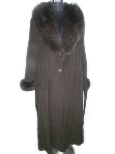 Cashmere Blend Wrap Coat w/Matching Fox Shawl Collar & Cuffs
