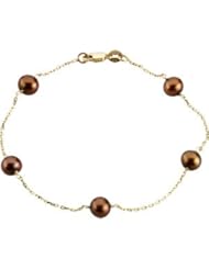 Freshwater Cultured Dyed Chocolate Pearl Station Bracelet 14K Yellow 66341