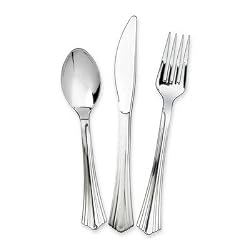 Plastic Cutlery, 25 ea Forks/Knives/Spoons, 75/PK, Silver