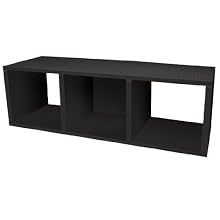Way Basics zBoard Eco 3 Cubby Storage Bench Stackable, Black Wood Grain