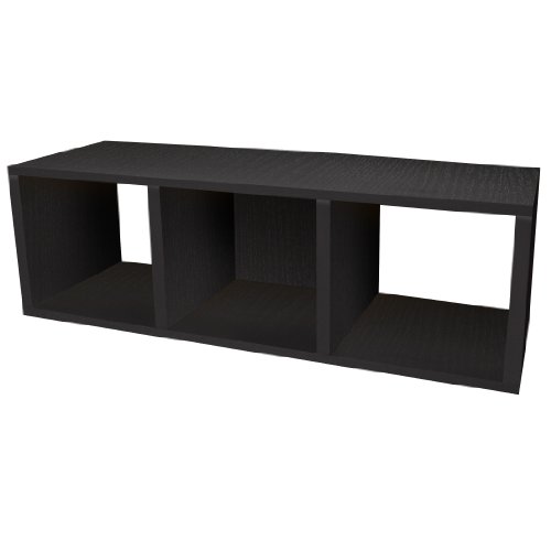 Way Basics zBoard Eco 3 Cubby Storage Bench Stackable - Black Wood Grain