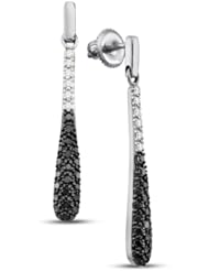 10K Yellow and White Two 2 Tone Gold Round Brilliant Cut Black and White Diamond - Prong Set Dangle Earrings with Secure Screw Back Closure - (.77 cttw.)
