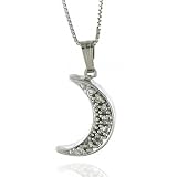 14K Diamond Half-Moon Pendant w/ 18 Box Chain
