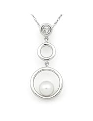 Graduated Three Ring Sterling Silver Pendant on 18" Necklace with White Freshwater Pearl, Free Shipping and Gift Box