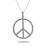 Sterling Silver Peace Sign Necklace with Pave Cubic Zirconia
