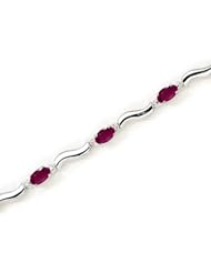 14K White Gold Oval Ruby and Diamond Bracelet