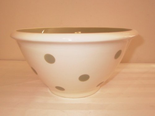 Ronnie’s Terramoto Ceramic, Large Mixing Bowl, 4 Quart, Sage Polka Dots on White Base