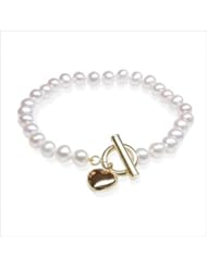 5x5.5mm White Freshwater Cultured Pearl Bracelet with Yellow Heart Toggle Clasp - 7 inches