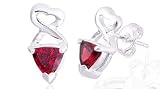 Trillion Cut Garnet Heart Earrings Sterling Silver