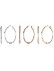 Goldtone Finish Silver and Rose Goldtone Finish Silver Set of Three Hoop Earrings (0.9 inches)