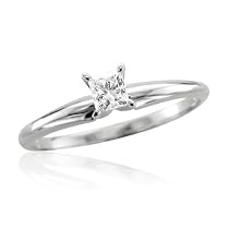 14k White Gold Solitaire Princess Cut Diamond Engagement Bridal Ring Band (GH, I, 0.10 carat)