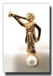 Angel Moroni Tie Tack (Gold with Pearl) - Gold Color Angel Moroni Lapel Pin - Mormon Clothing Accessory - LDS Jewelry - Wear to Church - Great Gift - Pearl Jewelry for Christians - Religious and for Anyone - Primary Present - Wonderful for Neck Ties and Clothing - Great Gift for Everyone - Just Like the Moroni on the Temples - Moroni Stands on a Pearl with His Trumpet