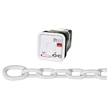 Campbell 0200356 System 3 Grade 30 Low Carbon Steel Proof Coil Anchor Lead Chain in Square Pail, Galvanized with Polycoated, 5/16" Trade, 0.31" Diameter, White, 75' Length, 1900 lbs Load Capacity