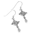 Sterling Silver Four-Point Celtic Knot North Star Hook Earrings with Rainbow Moonstone Teardrops