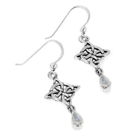 Sterling Silver Four-Point Celtic Knot North Star Hook Earrings with Rainbow... by Moonstone Birthstones