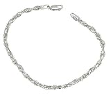 14K White Gold Braided Bead & Diamond Cut Snake Chain Bracelet, 7.25