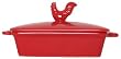 Stoneware Pottery Red Box with Rooster Top Cover 7 1/2"L, 4.5"W, 2"H Set of 2