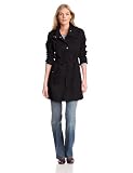 Tommy Hilfiger Women’s Water Resistant Hooded Rain Coat, Black, Medium