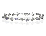 All Natural Tanzanite and Diamond White Bud & Leaf Bracelet in Platinum Plated Sterling Silver