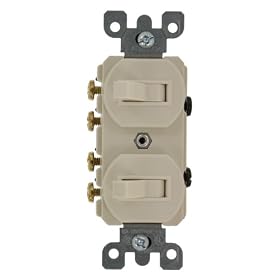 Leviton 5243 15 Amp, 120/277 Volt, Duplex Style Two 3-Way Combination Switch, Commercial Grade, Light Almond