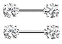 Body Accentz&trade; Nipple Ring Bars Surgical Steel Nipple Bar with Double Front Facing Round CZ Prongs Body Jewelry Sold as pair