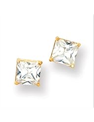 MadiK® 14k Yellow Gold Polished Clear 5mm Princess Cut CZ Post Earrings