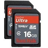 SanDisk 16GB Ultra Secure Digital High Capacity, SDHC, Memory Card, 15MB/Sec Read/Write Speed - Pack of 2