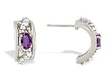 14K White Gold Genuine Oval Amethyst and Diamond Hoop Earrings