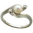 14Kt White Gold Cultured White Pearl & Diamond Ring