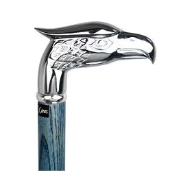 Royal Canes Blue Chrome Plated Eagle Head Handle Walking Cane With Denim Blue Ash Wood Shaft